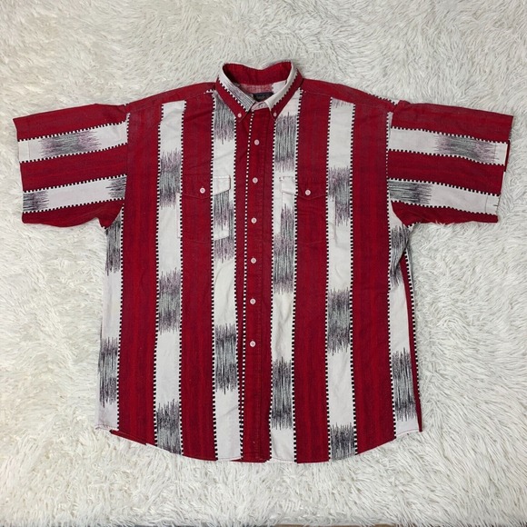 Panhandle Slim Shirt Size XL Red Stripped Western Button Up All Over Print Rodeo